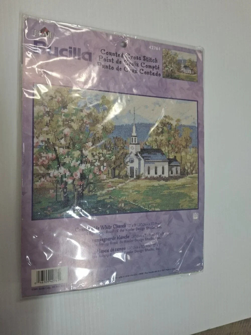 Vintage Bucilla Counted Cross Stitch COUNTRYSIDE WHITE CHURCH w/ Trees 42761